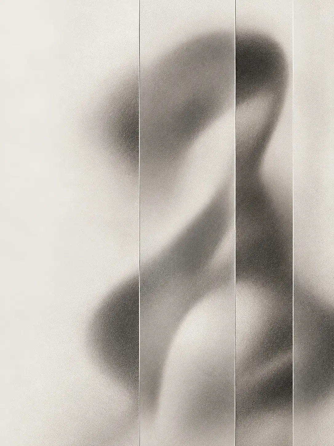 Abstract form diffused behind vertical translucent panels