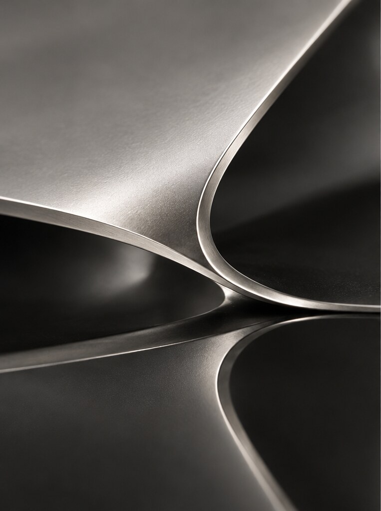 Close study of a satin metal edge and its reflection